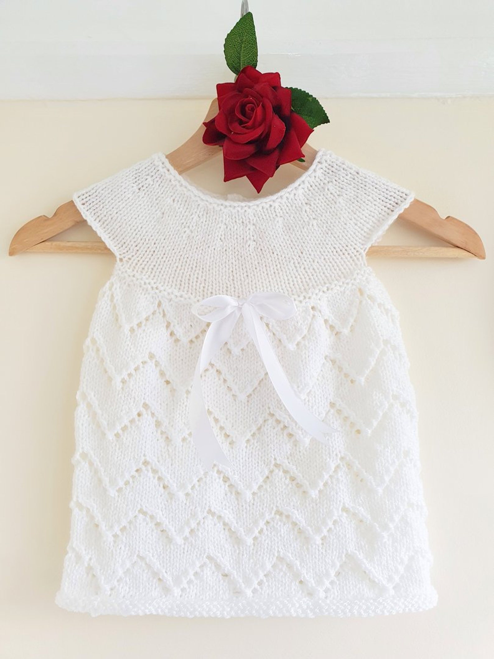 White Knitted Baby Dress 36 months lacy handknit infant Etsy