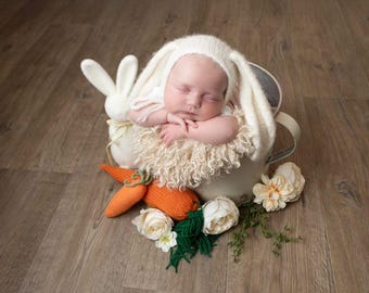 ニットベビーラムボンネット：新生児から幼児まで使える羊の帽子