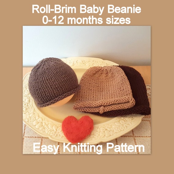 Easy Baby Beanie Knitting PATTERN Roll Brim Baby Hat Quick Etsy