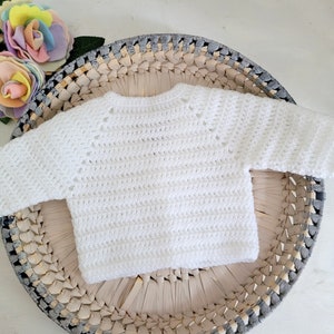 0-3 month White Crochet Cardigan and booties outfit, Ready to Send Gift for baby, White knitted baby jumper, Baby Sweater, Baby shower gift image 3