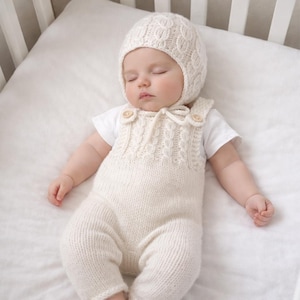 Baby Romper and Hat Knitting Pattern with Faux Cables : Newborn / 0-3 months (PDF Pattern)
