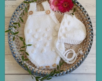 0-6 months Baby Romper knitting PATTERN, Quick Knit Newborn Baby bonnet & romper outfit, baby clothes PDF pattern, Easy Knitting for baby