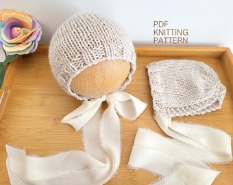 Easy Baby bonnet knitting PATTERN, Double knit (light worsted) Classic style baby bonnet instructions, newborn photo prop hat PDF 0-6 months