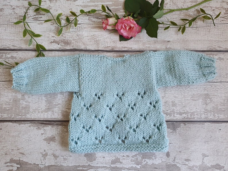 0-6 month Easy Baby Cardigan and Bonnet Knitting PATTERN PDF, Baby Girl lacy jumper, Worsted Aran yarn sweater pattern, Knitting for baby. image 9