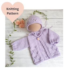 Lacy Baby Cardigan & Bonnet Knitting Pattern: Easy Knit (PDF Pattern 0-6 Months)