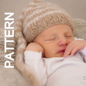 Striped Baby elf hat Knitting PATTERN, newborn baby longtail beanie pattern, photography prop knitting pattern PDF, Newborn prop hat pattern image 2