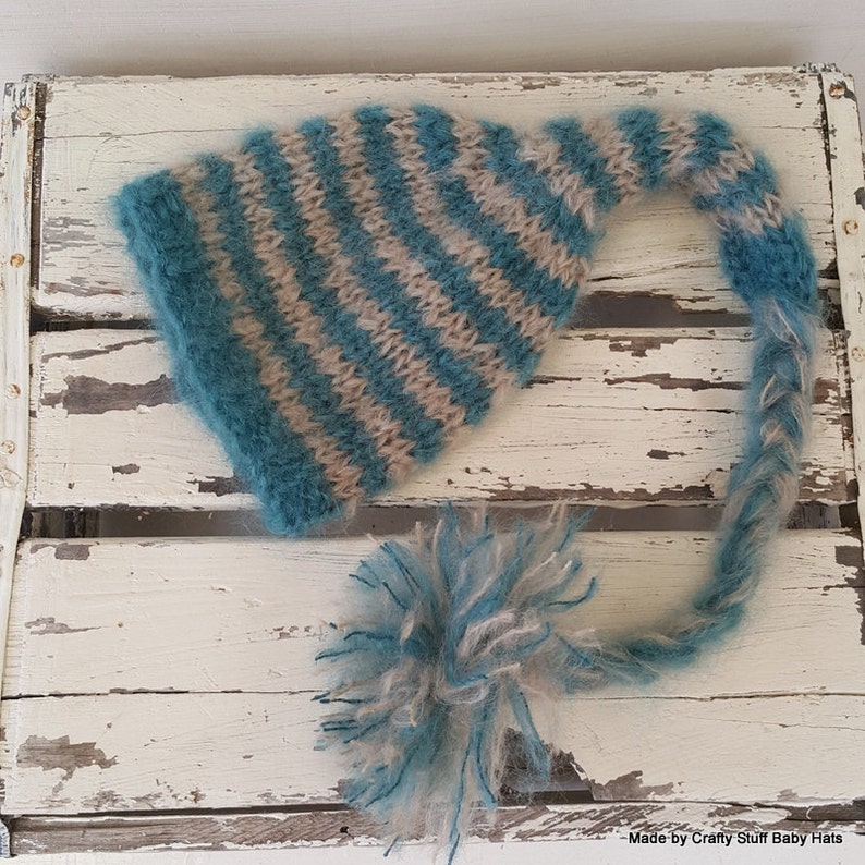 Striped Baby elf hat Knitting PATTERN, newborn baby longtail beanie pattern, photography prop knitting pattern PDF, Newborn prop hat pattern image 5