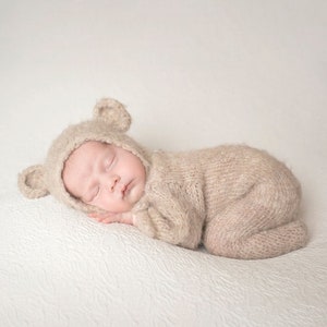 Knit Alpaca Baby Bear Pajama Costume: Newborn Photo Prop Outfit
