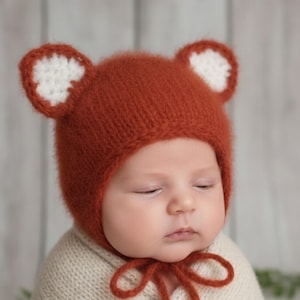 Baby Fox Bonnet Knitting Pattern: Newborn Photo Prop (PDF)