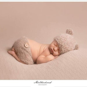 Baby Bear Hat and shorts pants for newborn photo shoots, Knitted Baby diaper cover + Bear Bonnet Or Bear Beanie, Baby Boy Photo prop outfit.