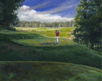 Golf Art. Golf Gift. Sports Art. Hickory Hills Golf Course (Ohio), Hole #17. Print of original oil painting.