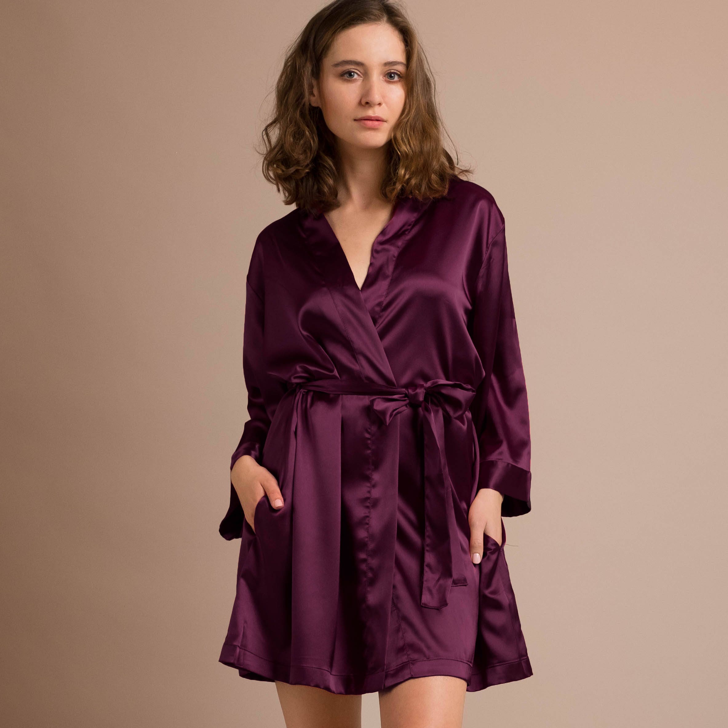 plum silk robe