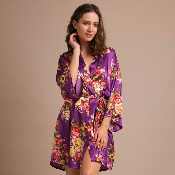 Purple robe Purple bridesmaid robes Purple floral robe | Etsy