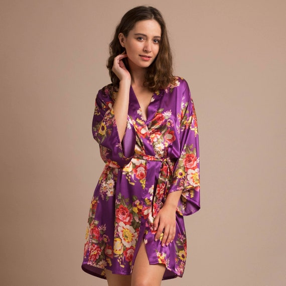 Purple robe Purple bridesmaid robes Purple floral robe Etsy