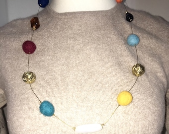 FELT NECKLACE, necklace, necklace, women's necklace, jewelry parts. Felt balls, costume jewelry, colorful