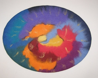 Felt picture, mural felted, picture colorful, oval, wall decoration, picture oval, stretcher