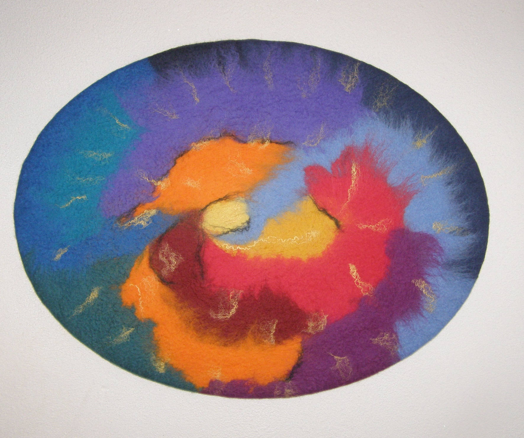 Felt picture, mural felted, picture colorful, oval, wall decoration, picture oval, stretcher
