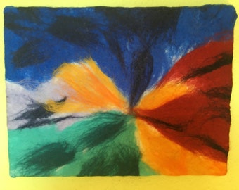 Felt picture, mural felted, picture colorful, wall decoration, stretcher