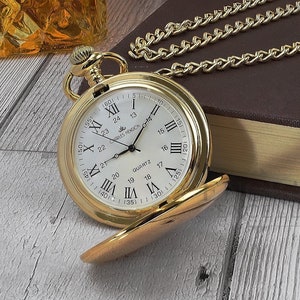 Personalised Gold Roman Numerals Pocket Watch- Pocket Watches for Men- Groomsmen Pocket Watch-Father of the Bride- Page Boy- Engraved Free