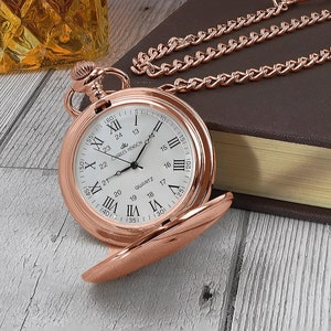 Personalised Rose-Gold Pocket Watch- Pocket Watches for Men- Groomsmen Pocket Watch- Groom Gift, Father of the Bride, Page Boy-ENGRAVED FREE