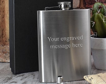 Personalised Engraved Stainless Steel Hip Flask (8oz) - Groomsmen Gift Set