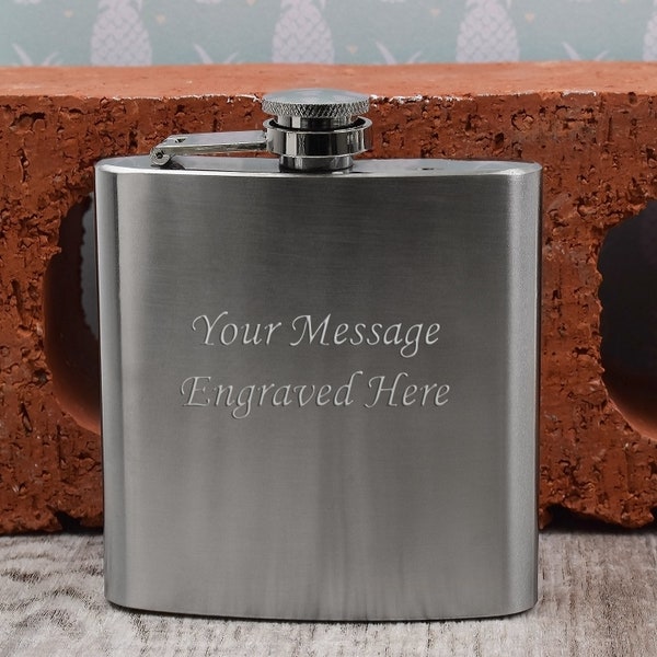 Personalised Custom Engraved Stainless Steel (6oz) Hip Flask – Custom Groomsmen flask- Hip flask for Women & Men- Alcohol Liquor Flask