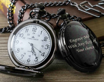Personalised Black Pocket Watch Engraved Pocket Watches for Men Groomsmen Gift, Usher Gift, Father of the Bride/Groom Gifts , Page Boy Gifts