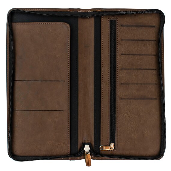 Engraved Travel Wallet Brown Eco Leather, Custom Passport