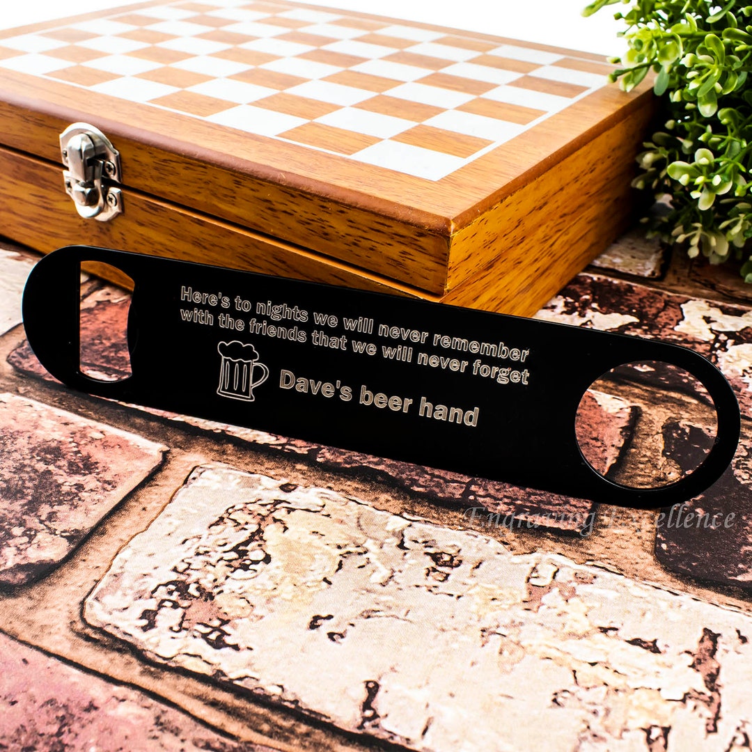 Personalised Bar Blade, Bottle Opener Gift, Beer Opener, Engraved Bar