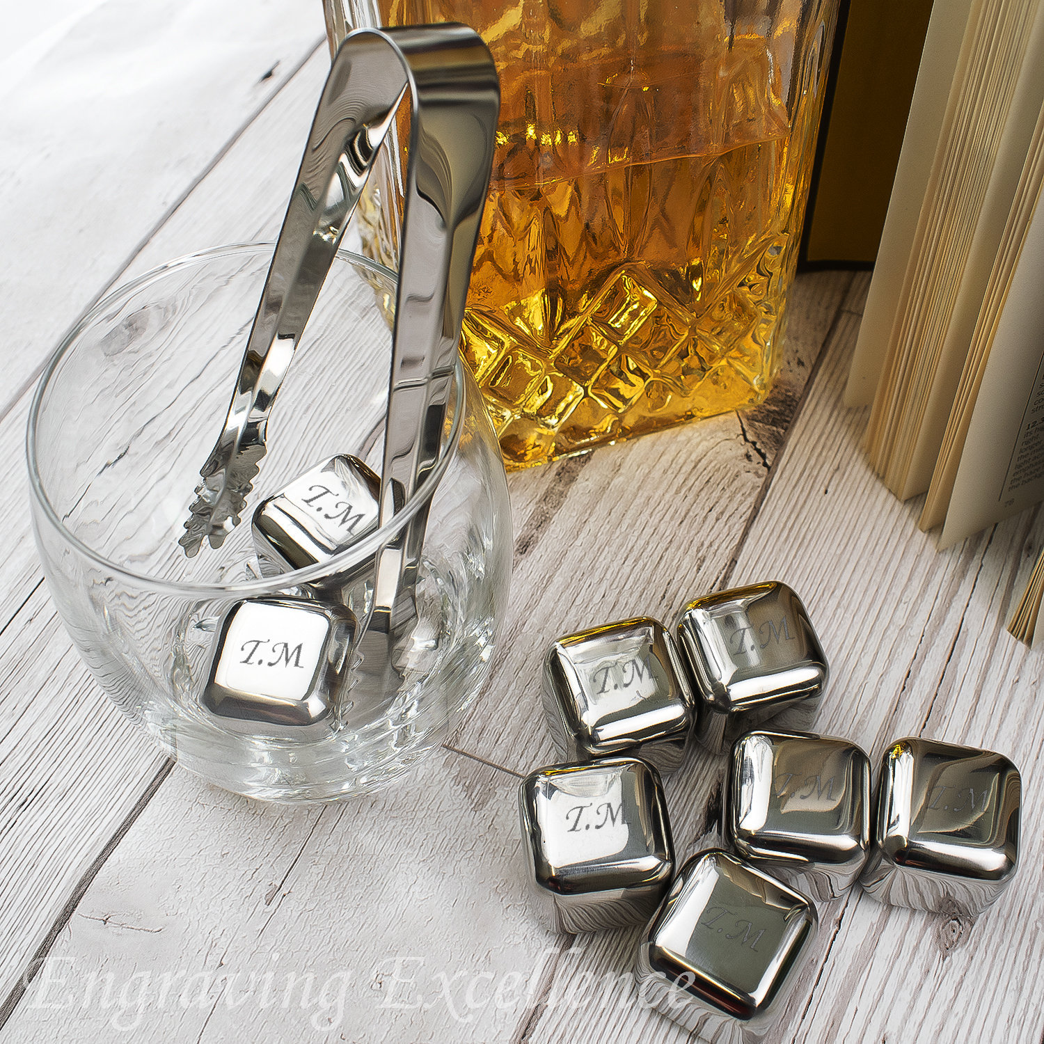 Whiskey Stones Reusable Ice Cubes with Silicone Square Ice Molds
