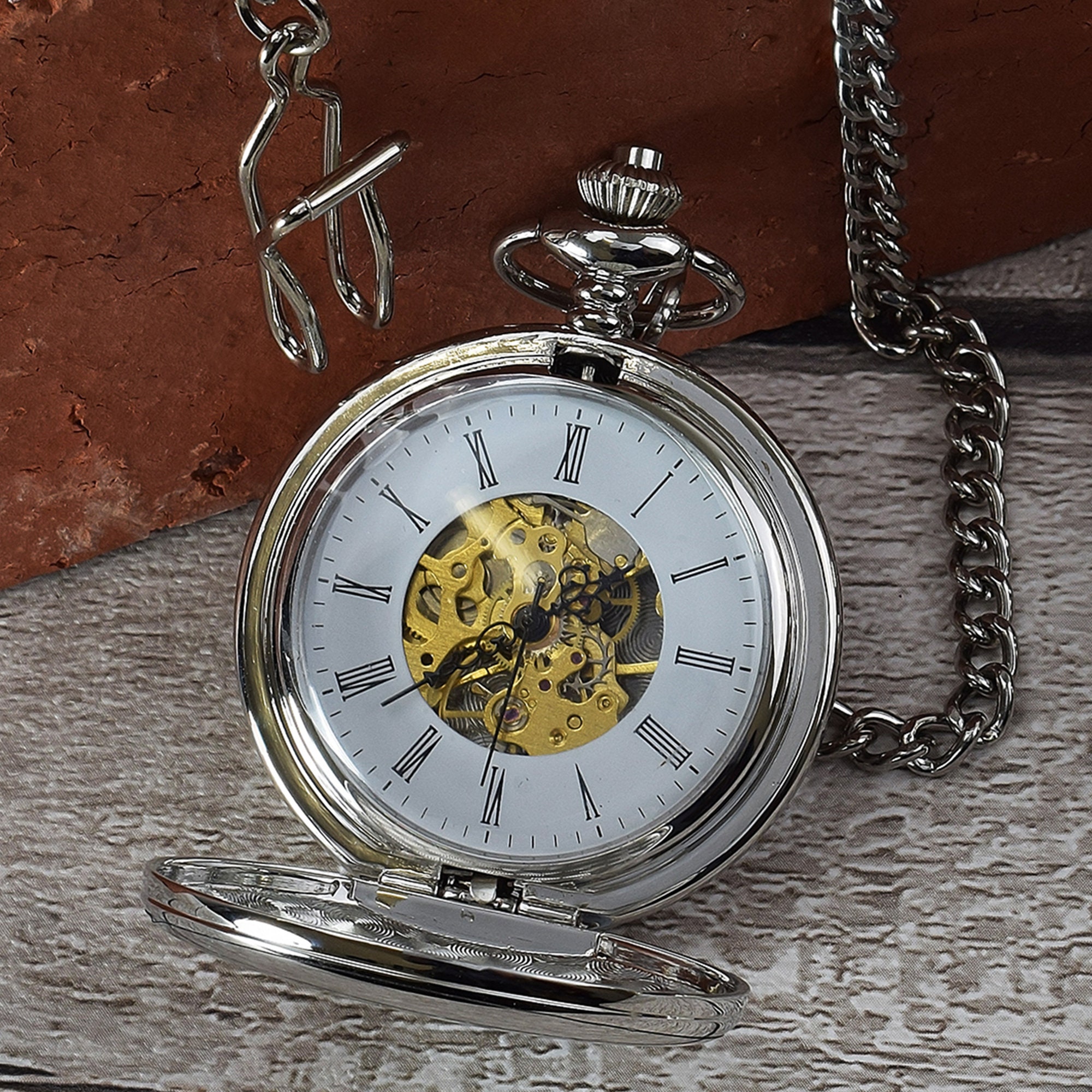 Personalised Silver Mechanical Pocket Watch Pocket Watches Etsy UK