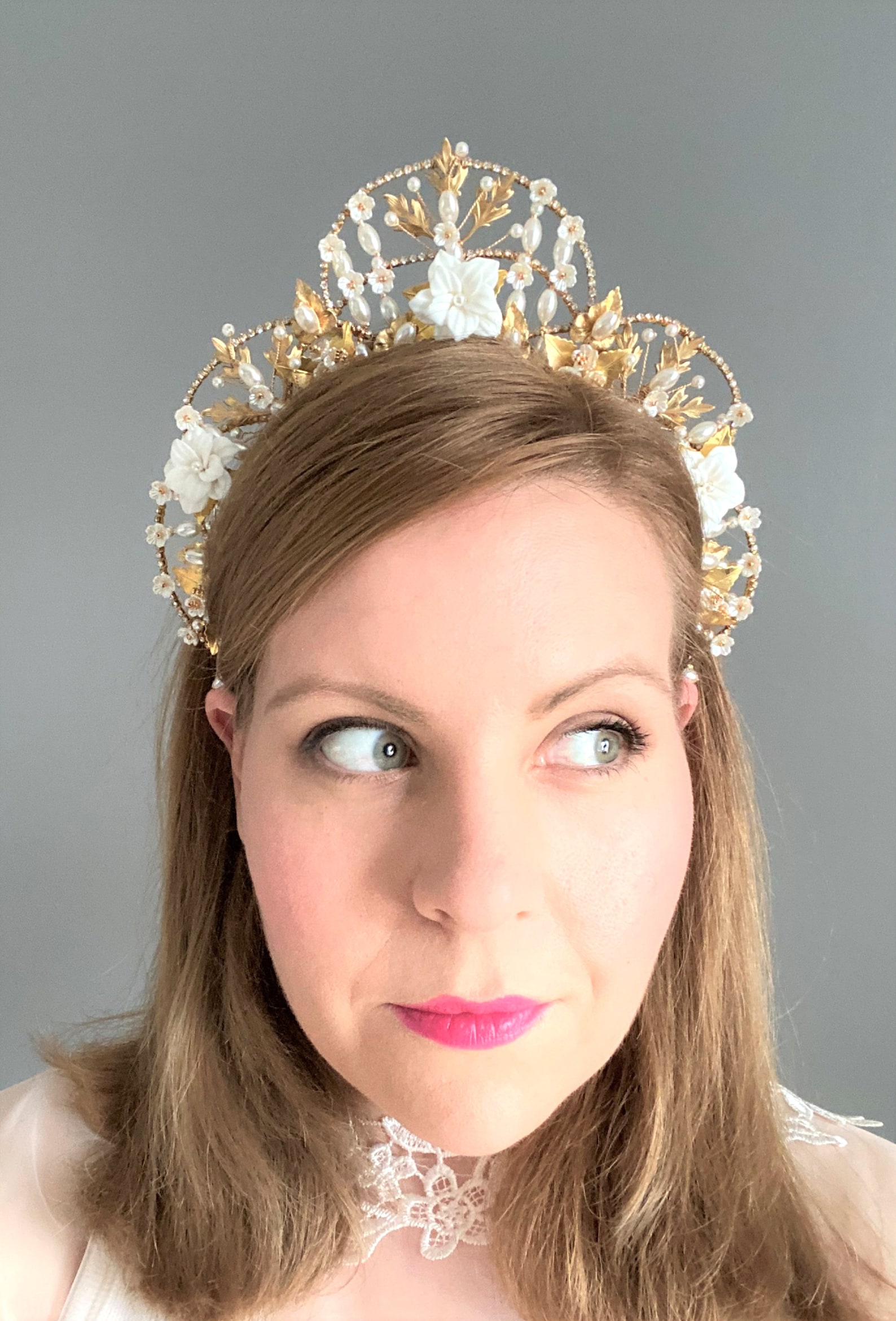 Kokoshnik Wedding Tiara Pearl Wedding Crown Gold Floral Etsy