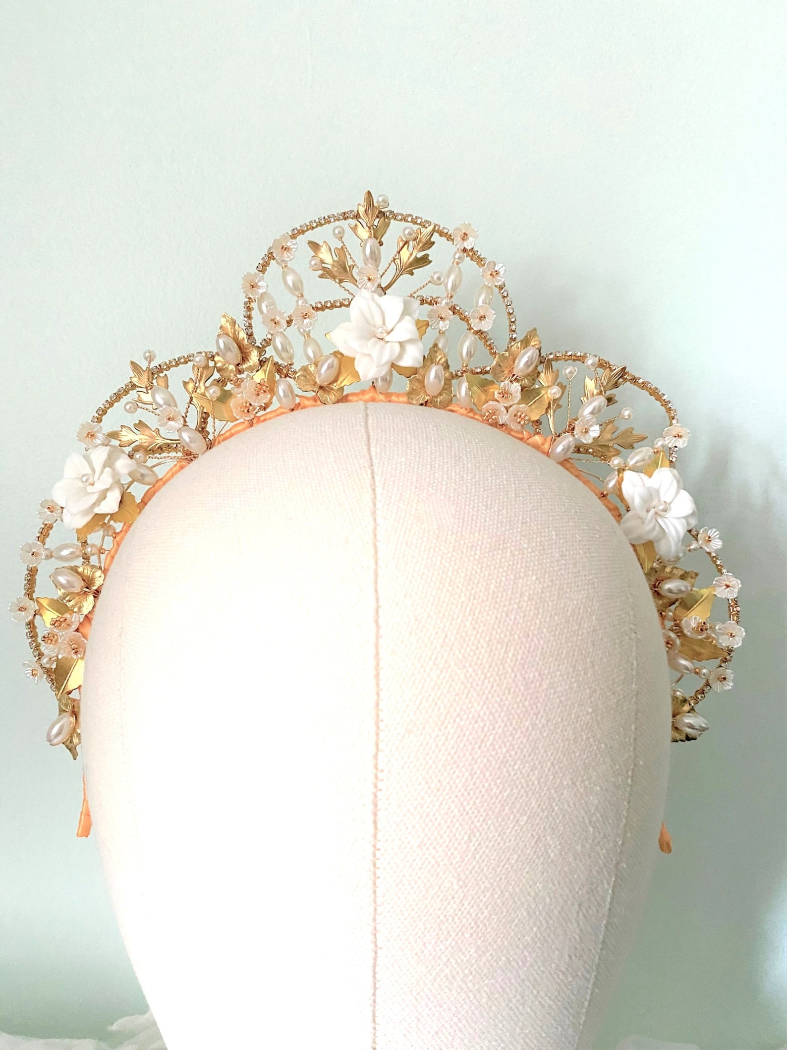 Kokoshnik Wedding Tiara Pearl Wedding Crown Gold Floral Etsy