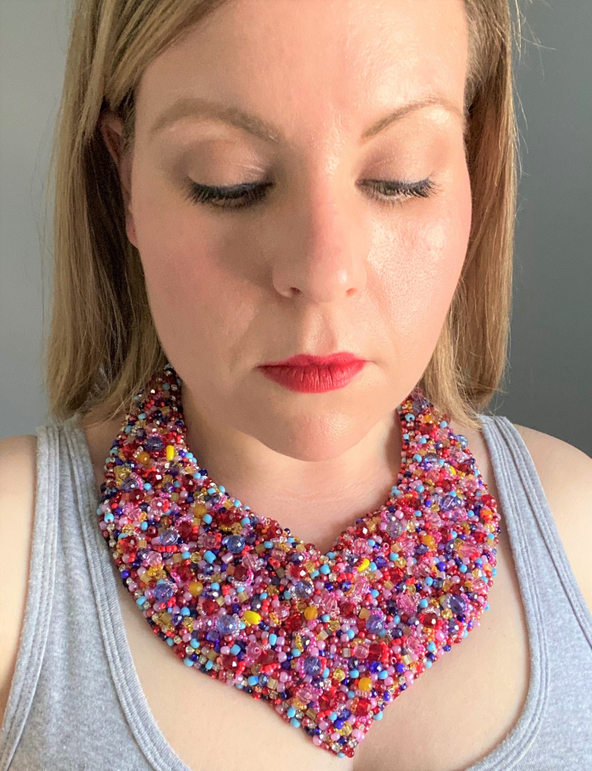 Louis Vuitton Multicolor Beaded Fabric Tie- Up Statement Necklace