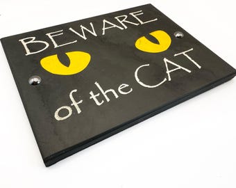 Letrero de pizarra grabada "Cuidado con el gato" - Decoración divertida para gatos