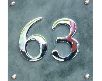 Modern large Slate and Chrome House number (1-9999)