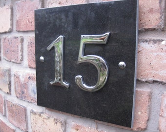 Modern large Granite and Chrome House number (1 to 999 available)