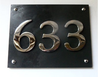 Modern large Slate and Chrome House number 100-999