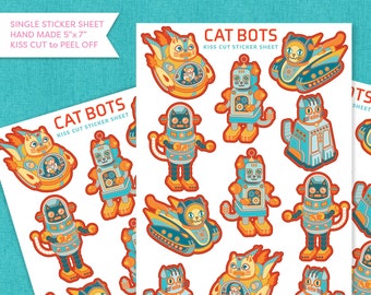 Cat Bots Kiss Cut Paper Sticker Sheet