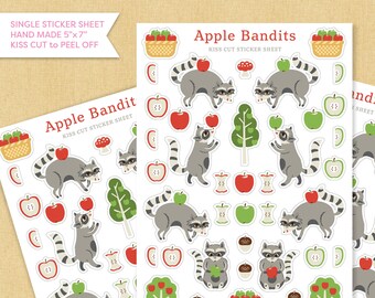 Apple Bandits Raccons Kiss Cut Paper Sticker Sheet