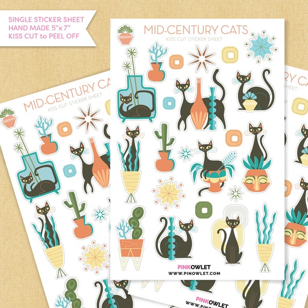 Mid-Century Cats Kiss Cut Paper Sticker Sheet