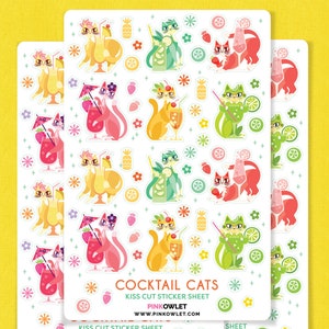 Foglio adesivo di carta con taglio bacio Cocktail Kitties