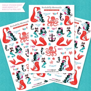 Rockabilly Mermaids Kiss Cut Paper Sticker Sheet