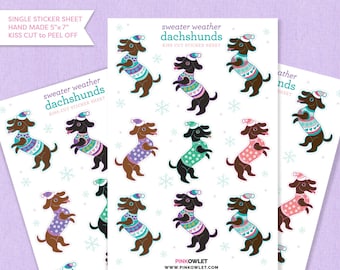 Sweater Weather Dachshunds Kiss Cut Paper Sticker Sheet