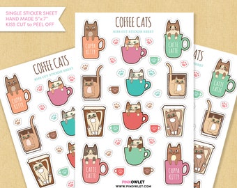 Coffee Cats Kiss Cut Paper Sticker Sheet