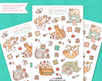 Nähende Katzen Kuss Cut Sticker Sheet