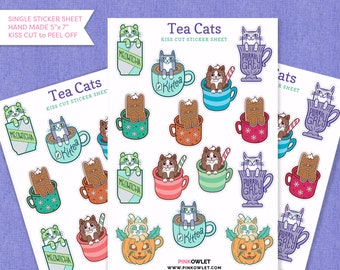 Tea Cats Kiss Cut Paper Sticker Sheet