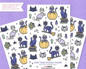 Very Peri Spooky Purry Kiss Cut Paper Sticker Sheet