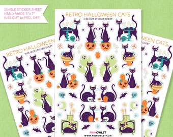 Mid-Century Halloween Cats Kiss Cut Paper Sticker Sheet