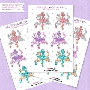 Carousel Cats Hearts Kiss Cut Paper Sticker Sheet